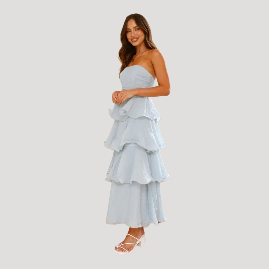 Nacy Tiered Bandeau Midi Dress