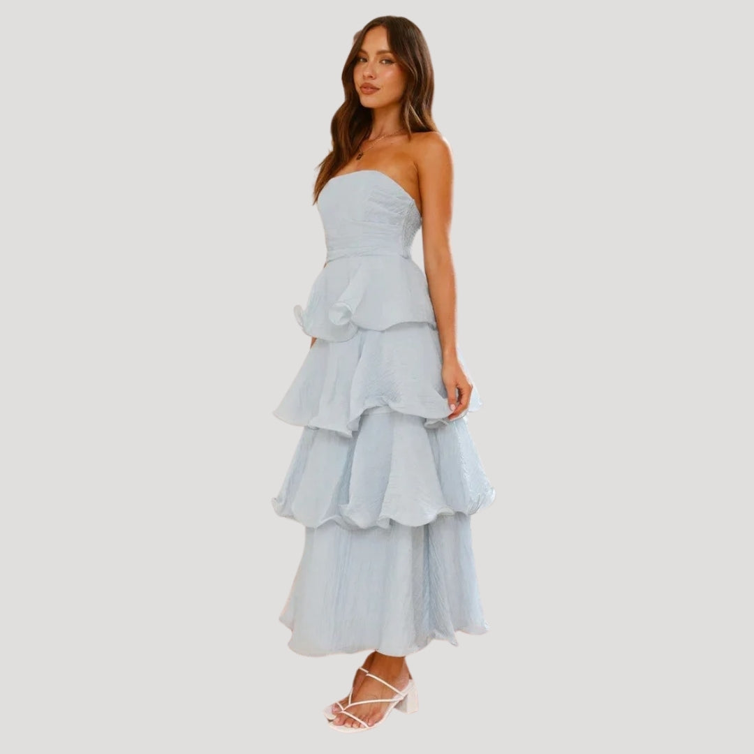 Nacy Tiered Bandeau Midi Dress