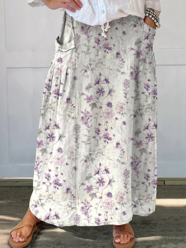 Eloisa Floral Linen Maxi Skirt