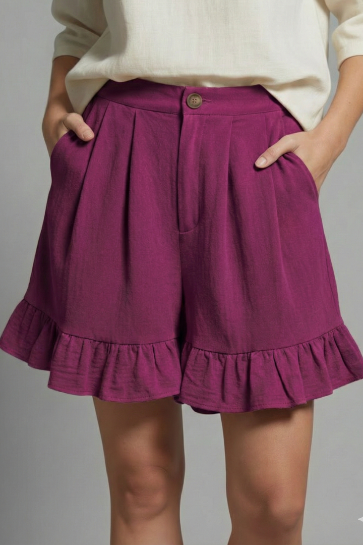 Jacklyn Ruffle Hem Tailored Shorts