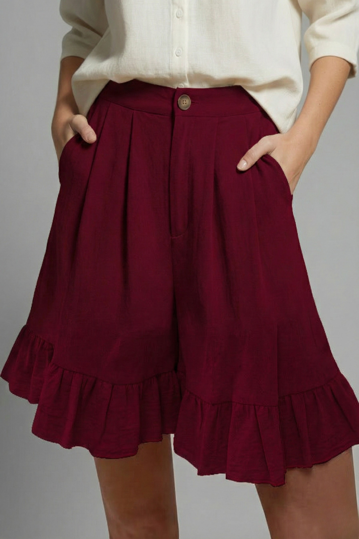 Jacklyn Ruffle Hem Tailored Shorts