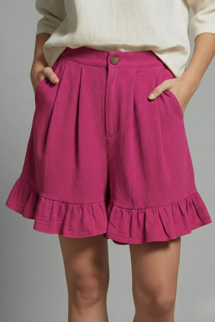 Jacklyn Ruffle Hem Tailored Shorts