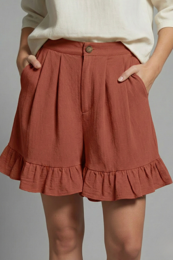 Jacklyn Ruffle Hem Tailored Shorts