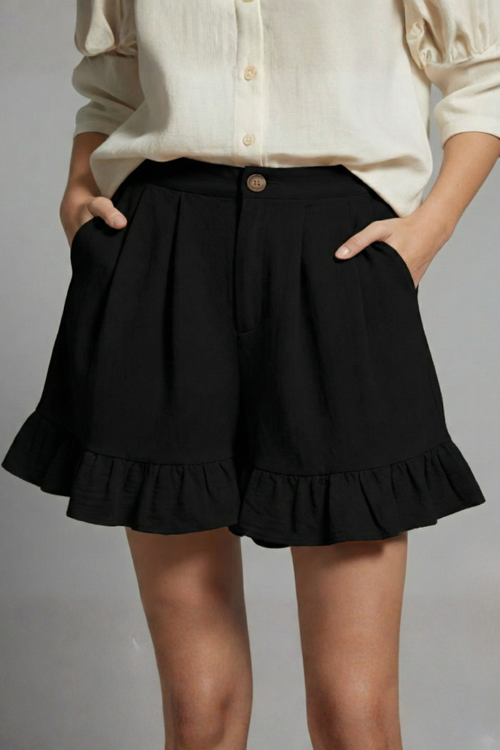Jacklyn Ruffle Hem Tailored Shorts