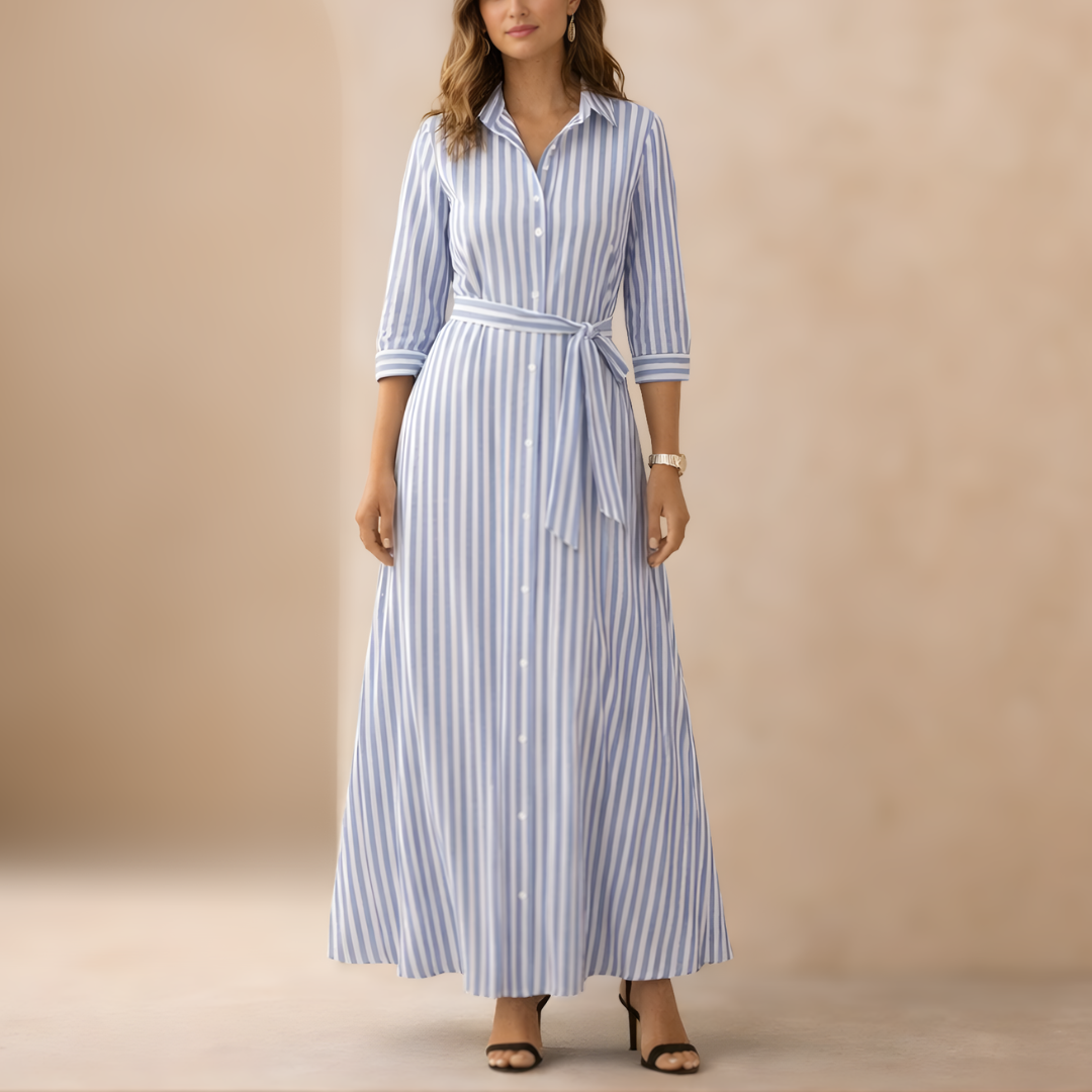 Megan Striped Belted Shirt Maxi Dress