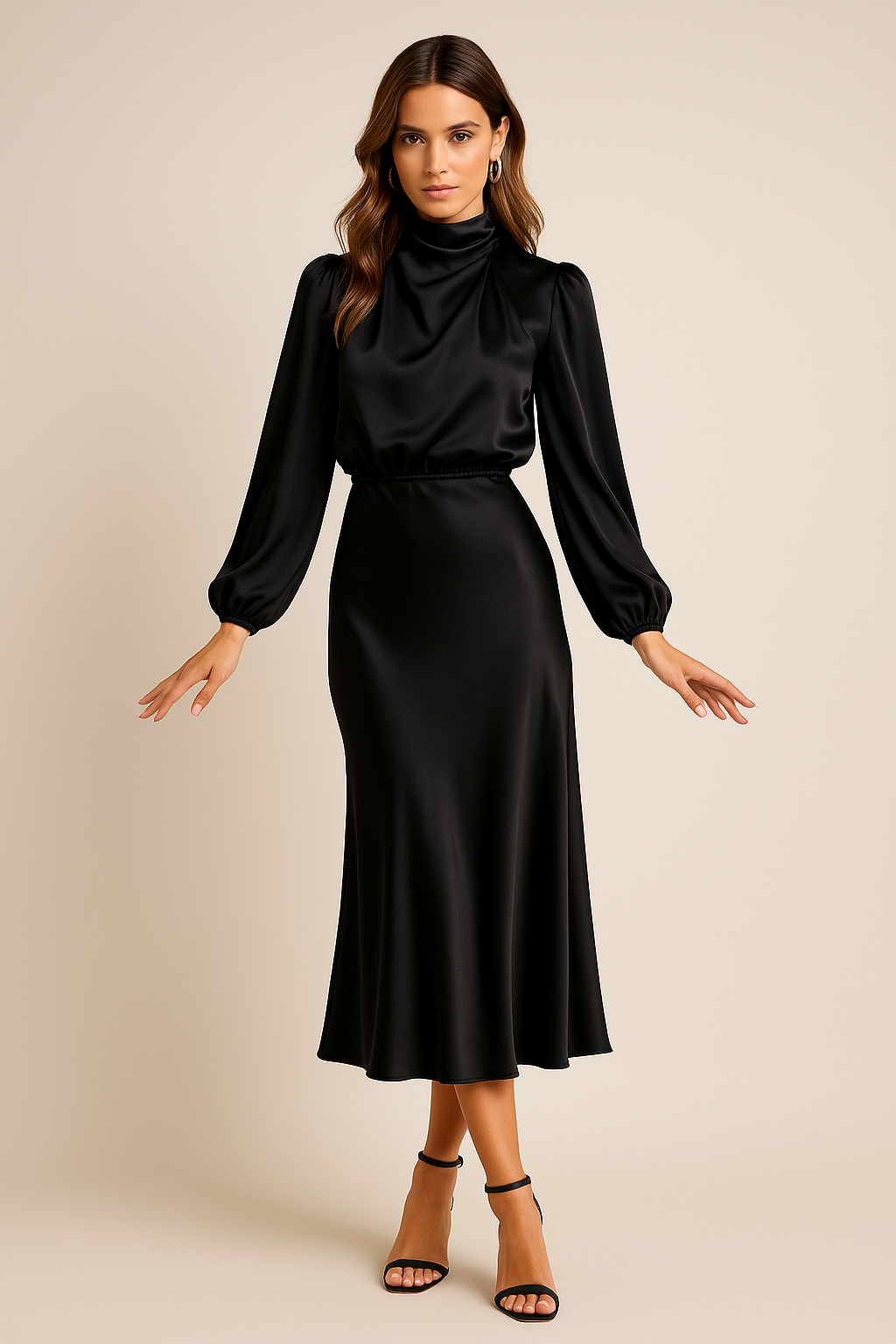 Ara Satin High Neck Midi Dress