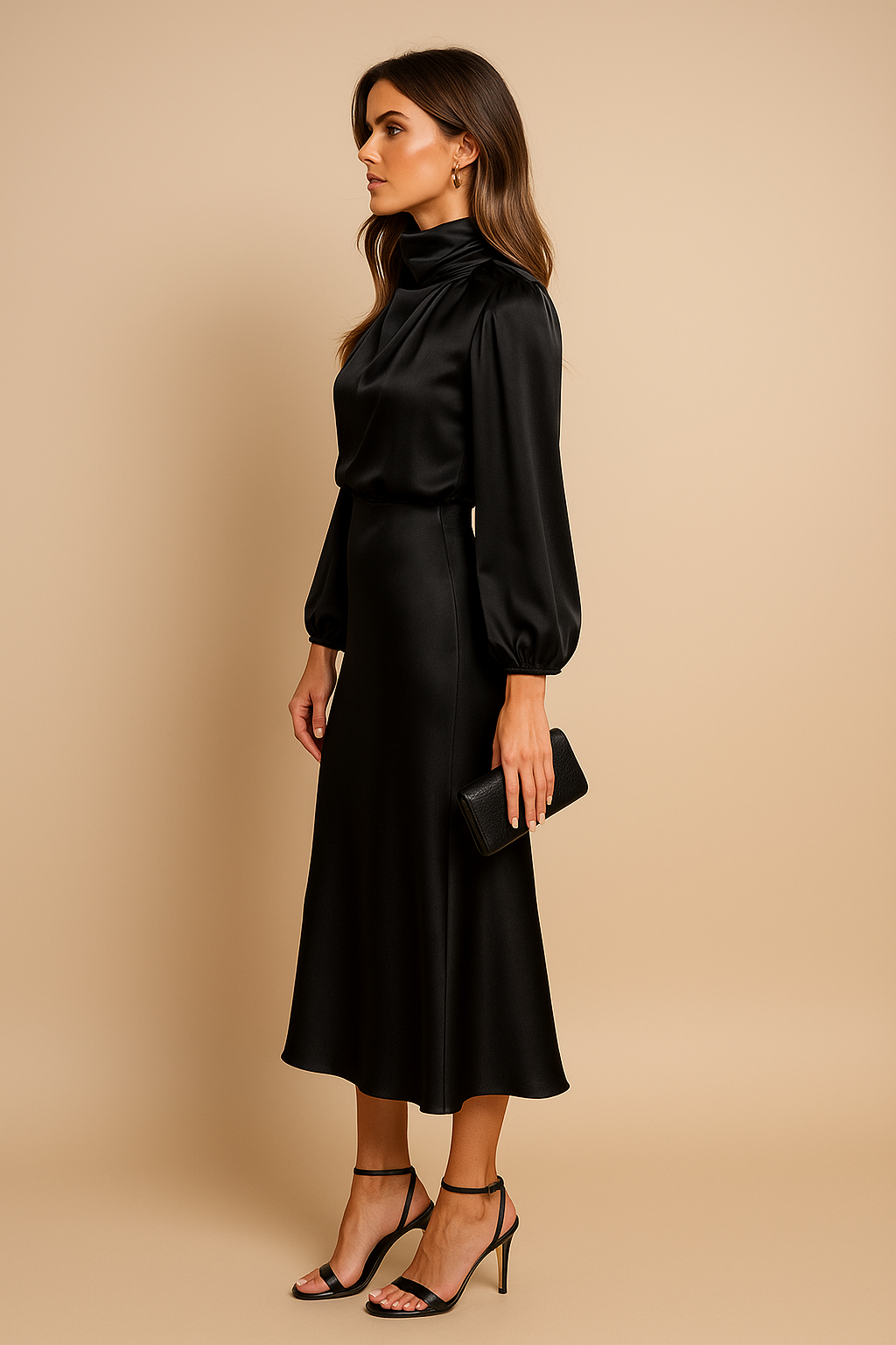 Ara Satin High Neck Midi Dress
