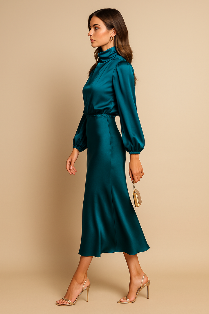 Ara Satin High Neck Midi Dress
