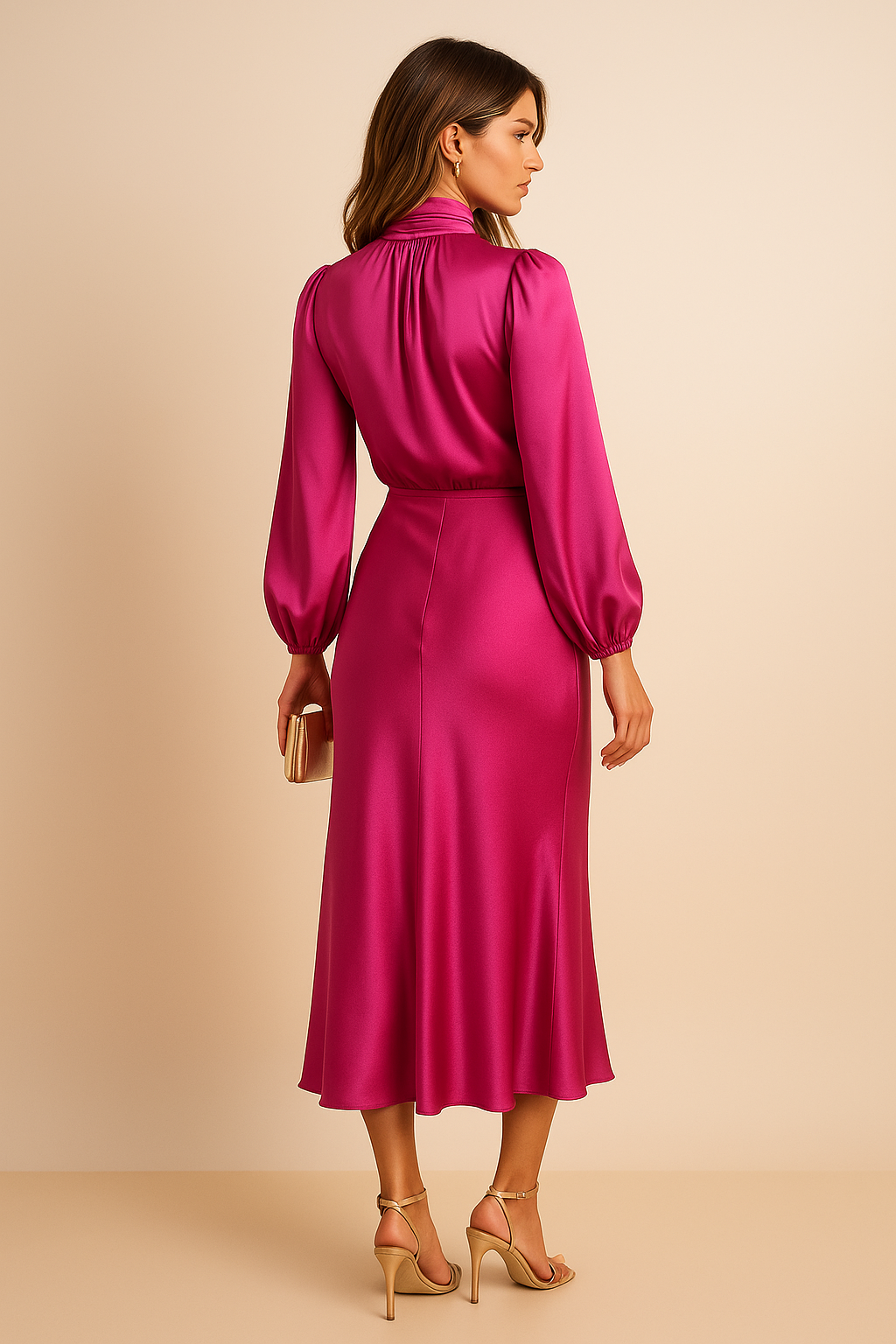 Ara Satin High Neck Midi Dress