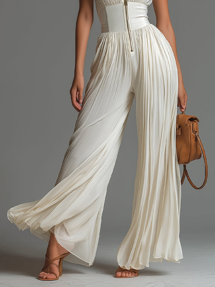 Gabrielle Pleated Halter Wide Leg Jumpsuit