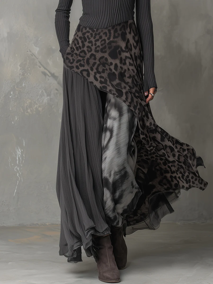 Levie Leopard Panel Asymmetric Maxi Dress