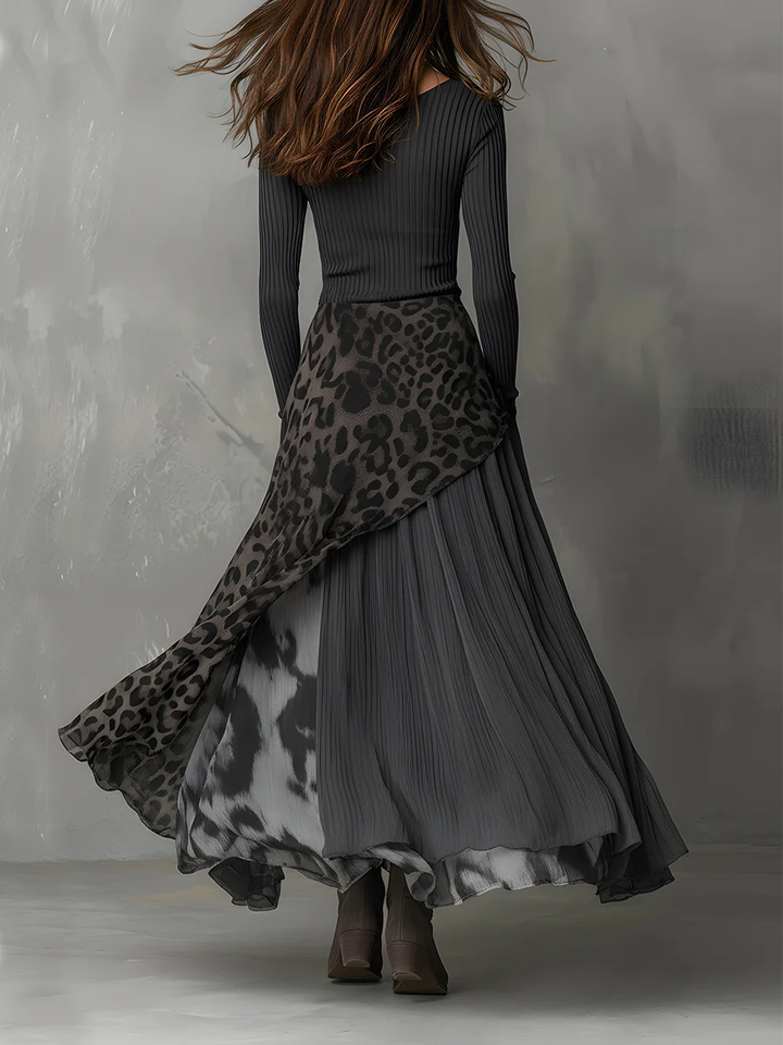 Levie Leopard Panel Asymmetric Maxi Dress