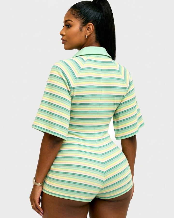 Ashleigh Striped Zip Front Romper