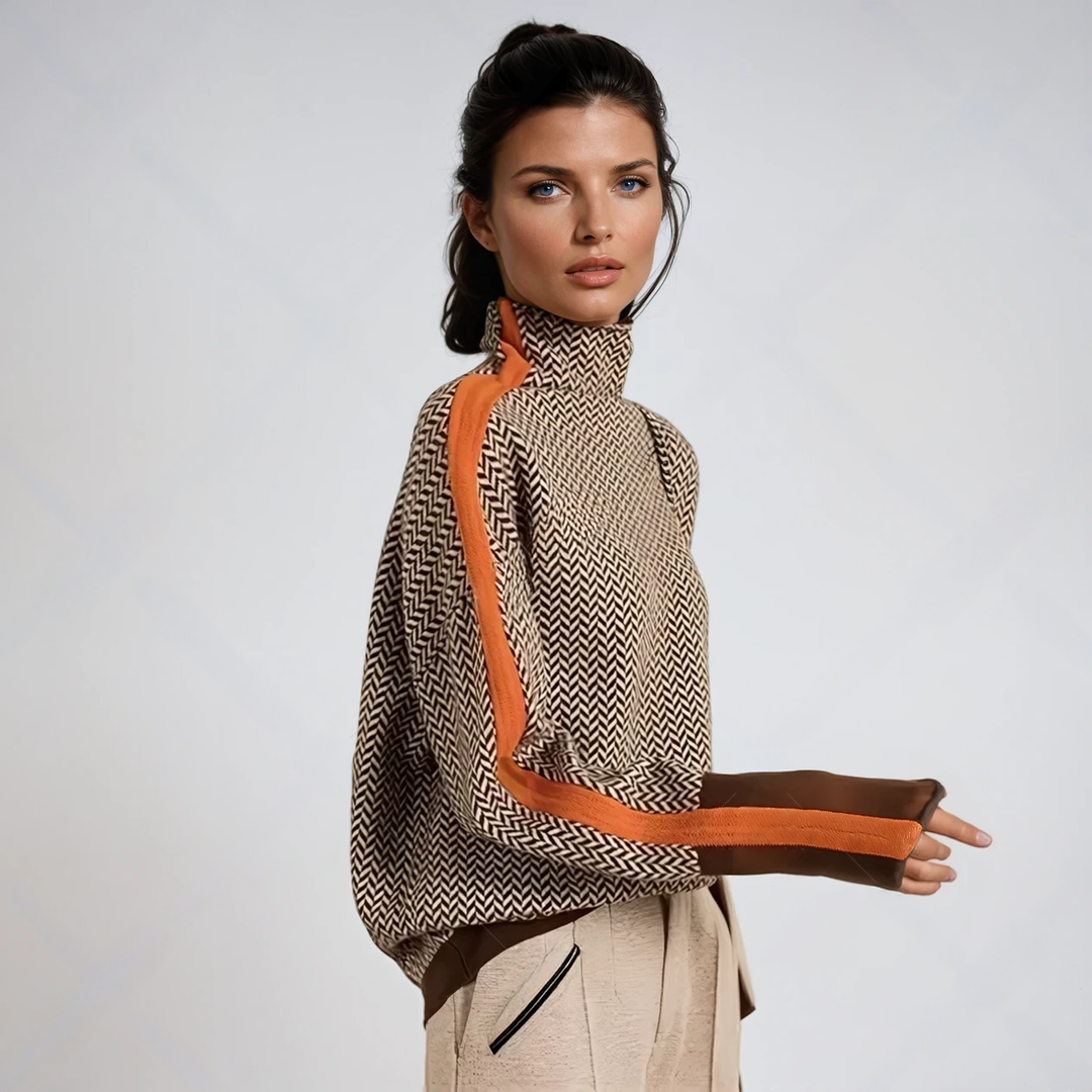 Romina Herringbone High Neck Sweater