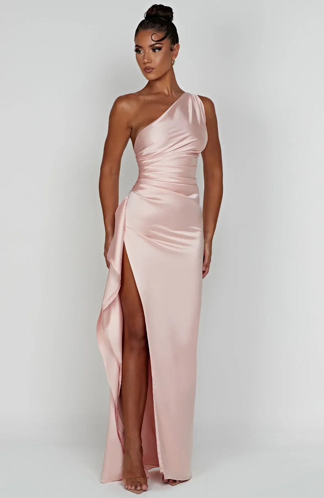 Scarlet One-Shoulder Satin Maxi Dress