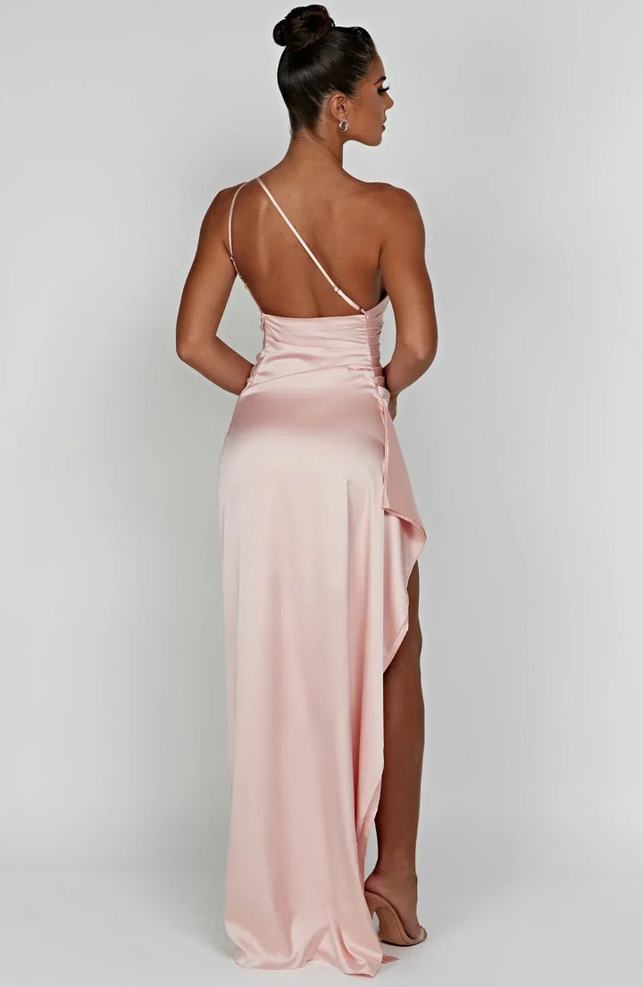 Scarlet One-Shoulder Satin Maxi Dress