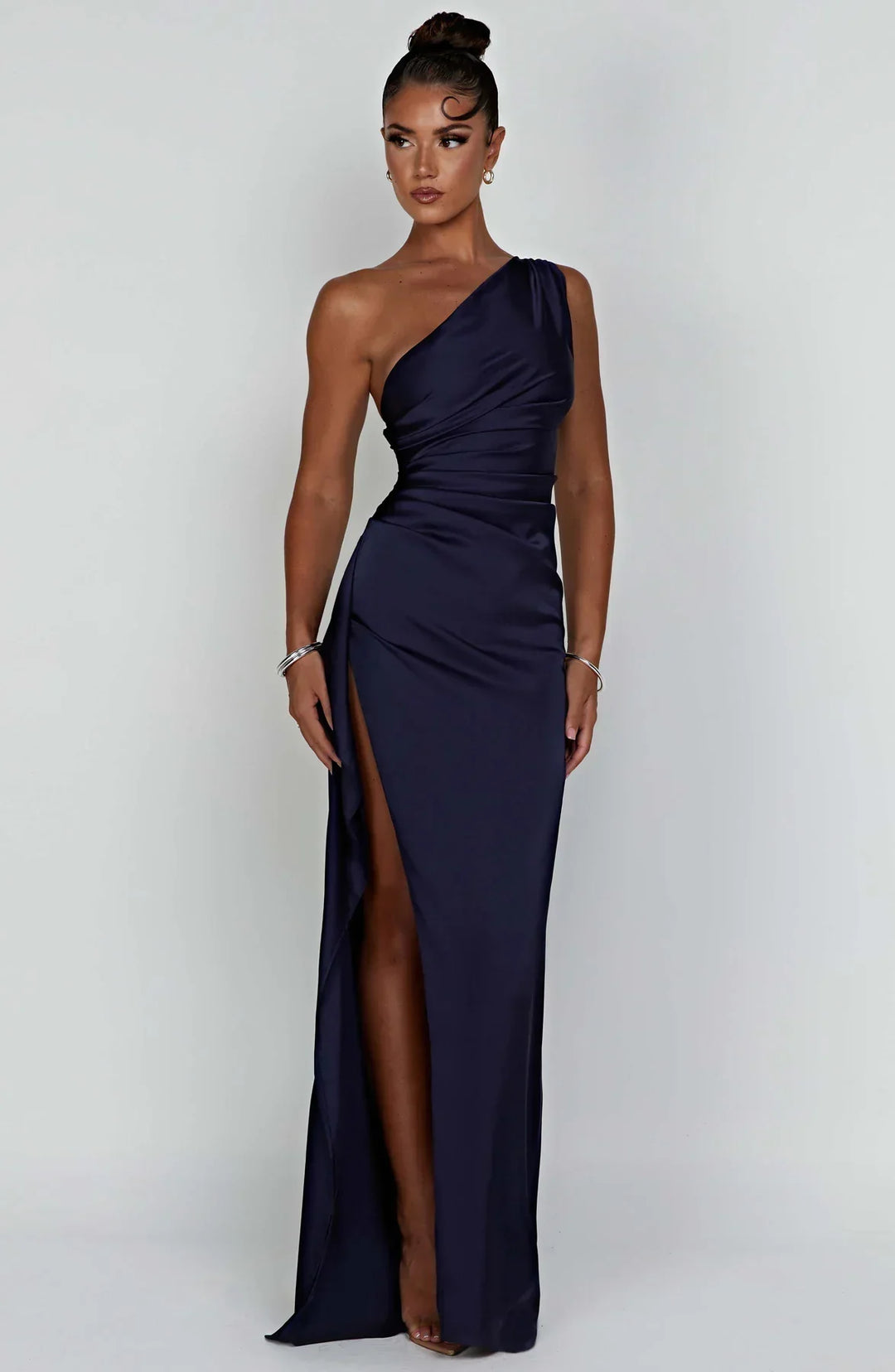 Scarlet One-Shoulder Satin Maxi Dress