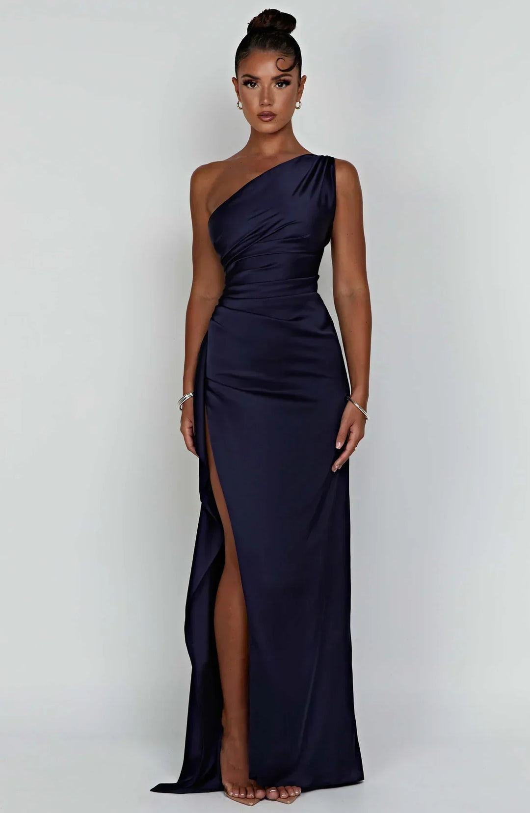 Scarlet One-Shoulder Satin Maxi Dress