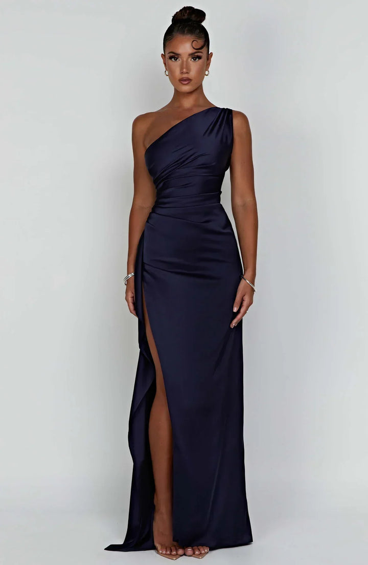 Scarlet One-Shoulder Satin Maxi Dress