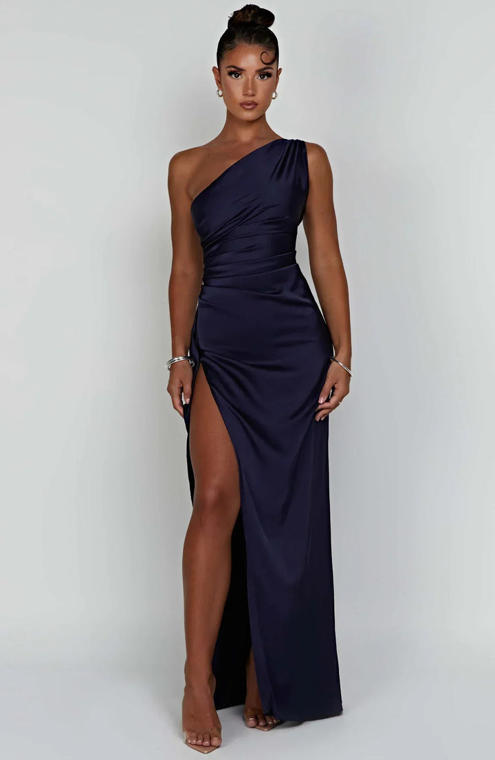 Scarlet One-Shoulder Satin Maxi Dress