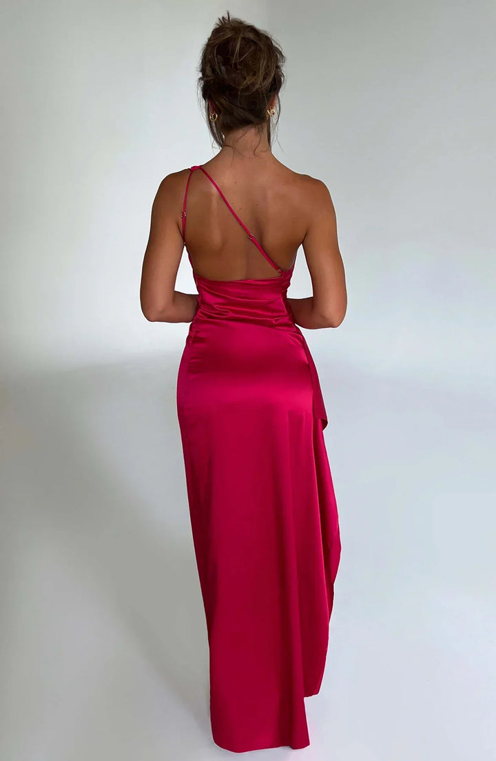 Scarlet One-Shoulder Satin Maxi Dress