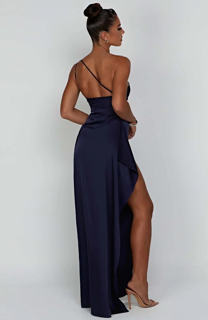 Scarlet One-Shoulder Satin Maxi Dress