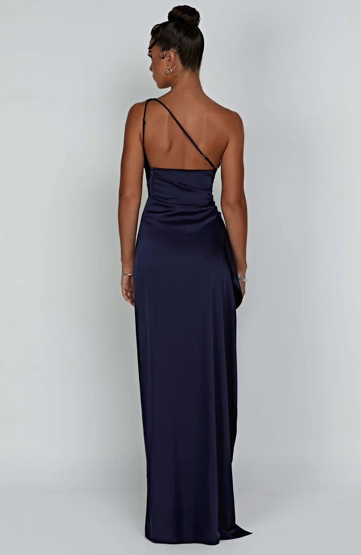 Scarlet One-Shoulder Satin Maxi Dress