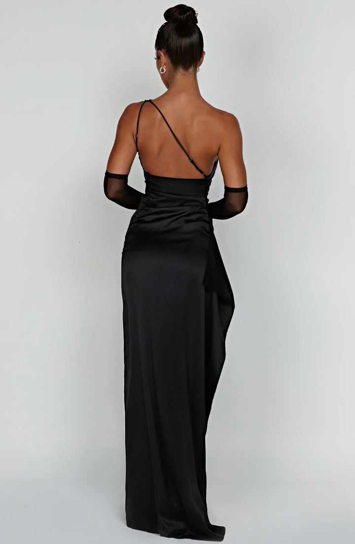 Scarlet One-Shoulder Satin Maxi Dress