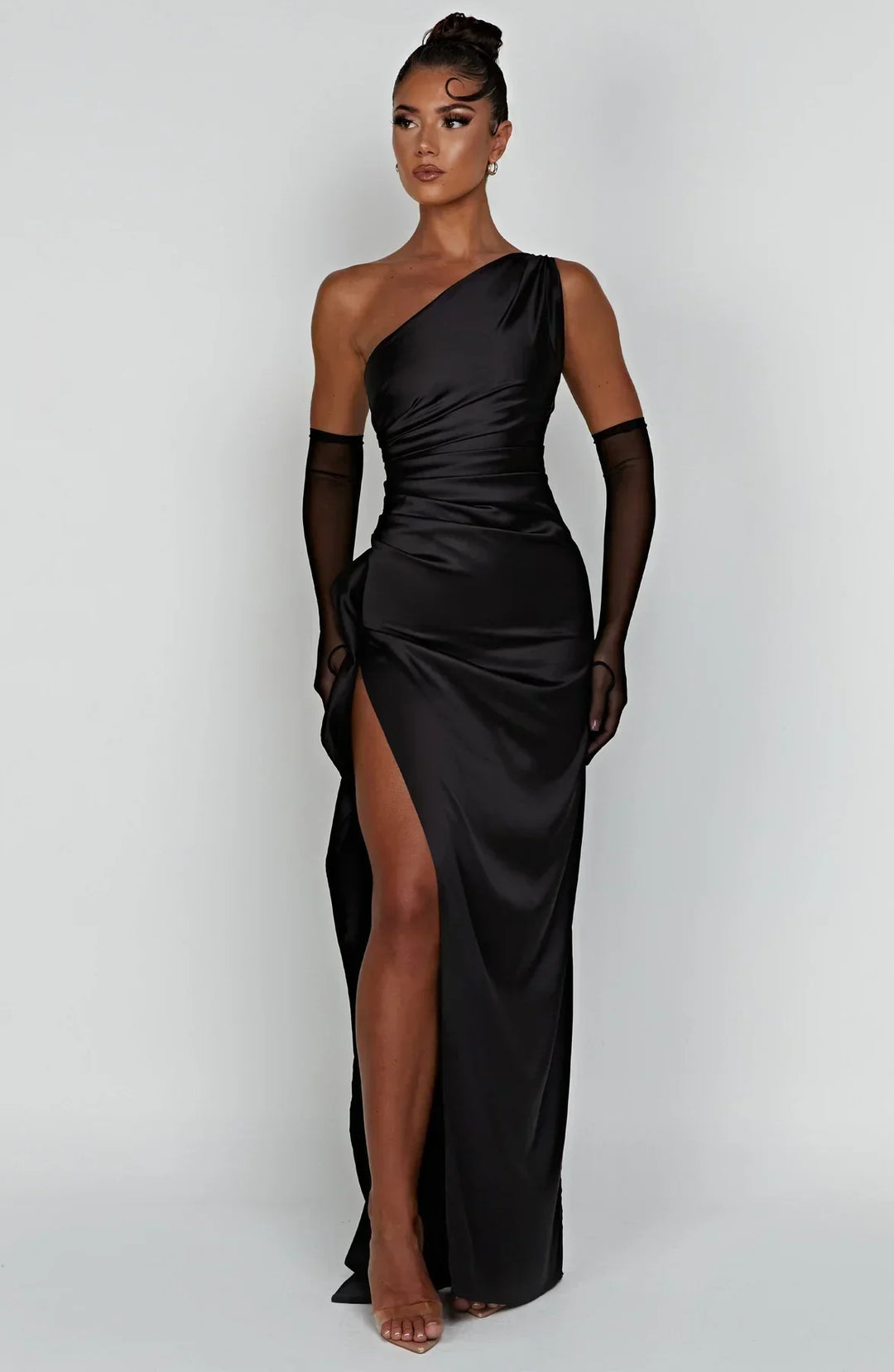 Scarlet One-Shoulder Satin Maxi Dress