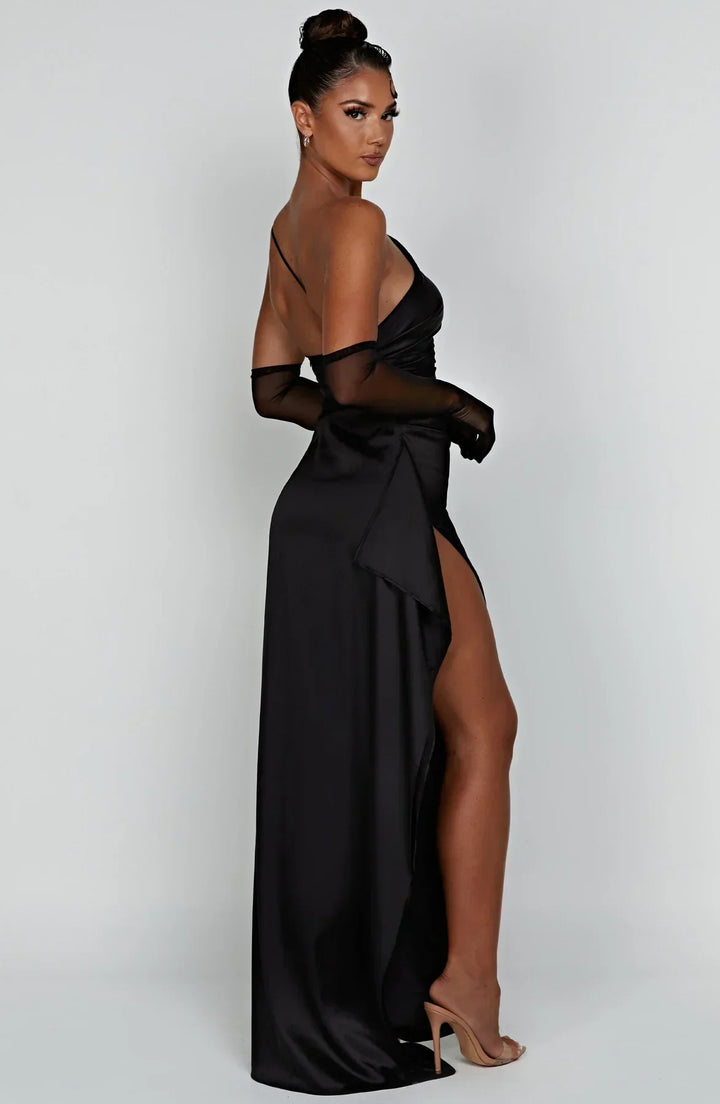 Scarlet One-Shoulder Satin Maxi Dress