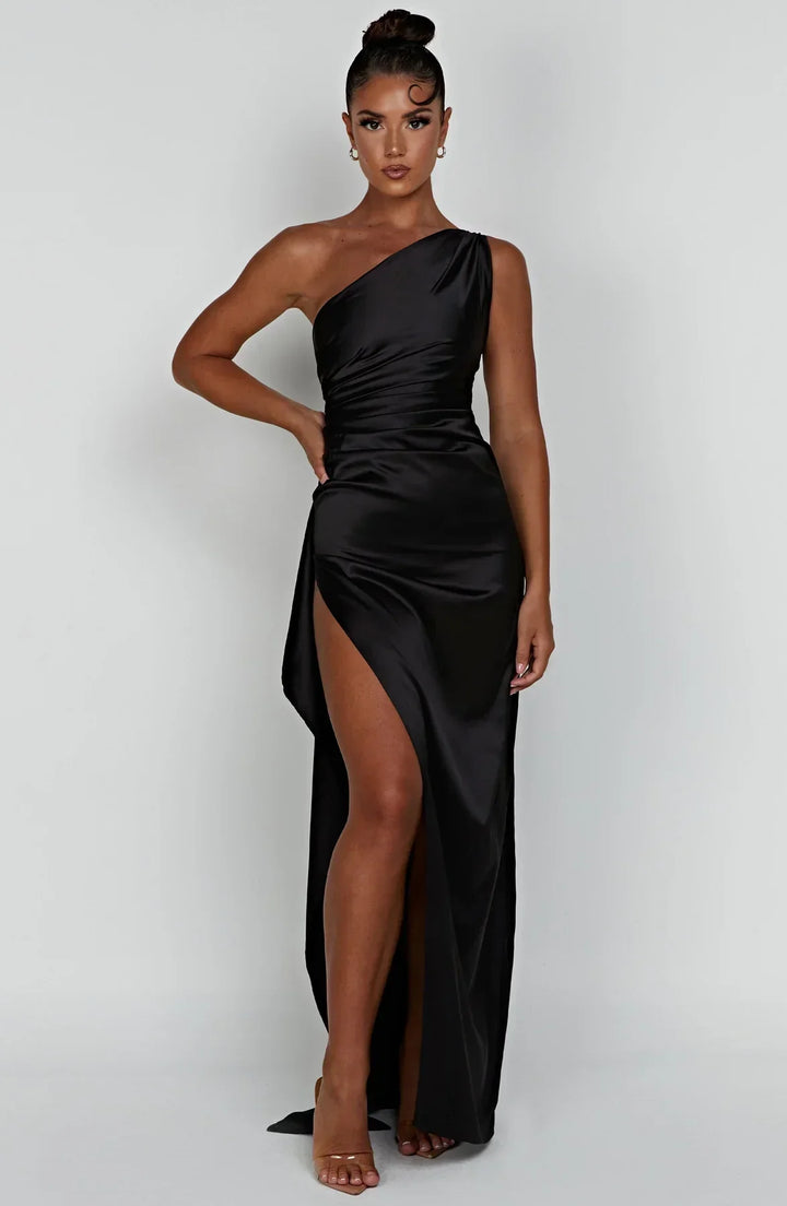 Scarlet One-Shoulder Satin Maxi Dress