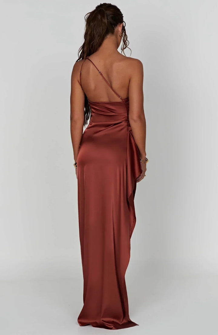 Scarlet One-Shoulder Satin Maxi Dress
