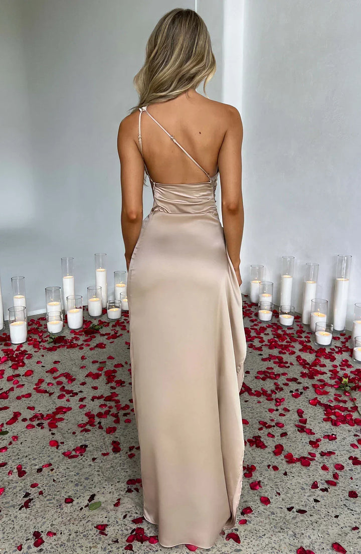 Scarlet One-Shoulder Satin Maxi Dress