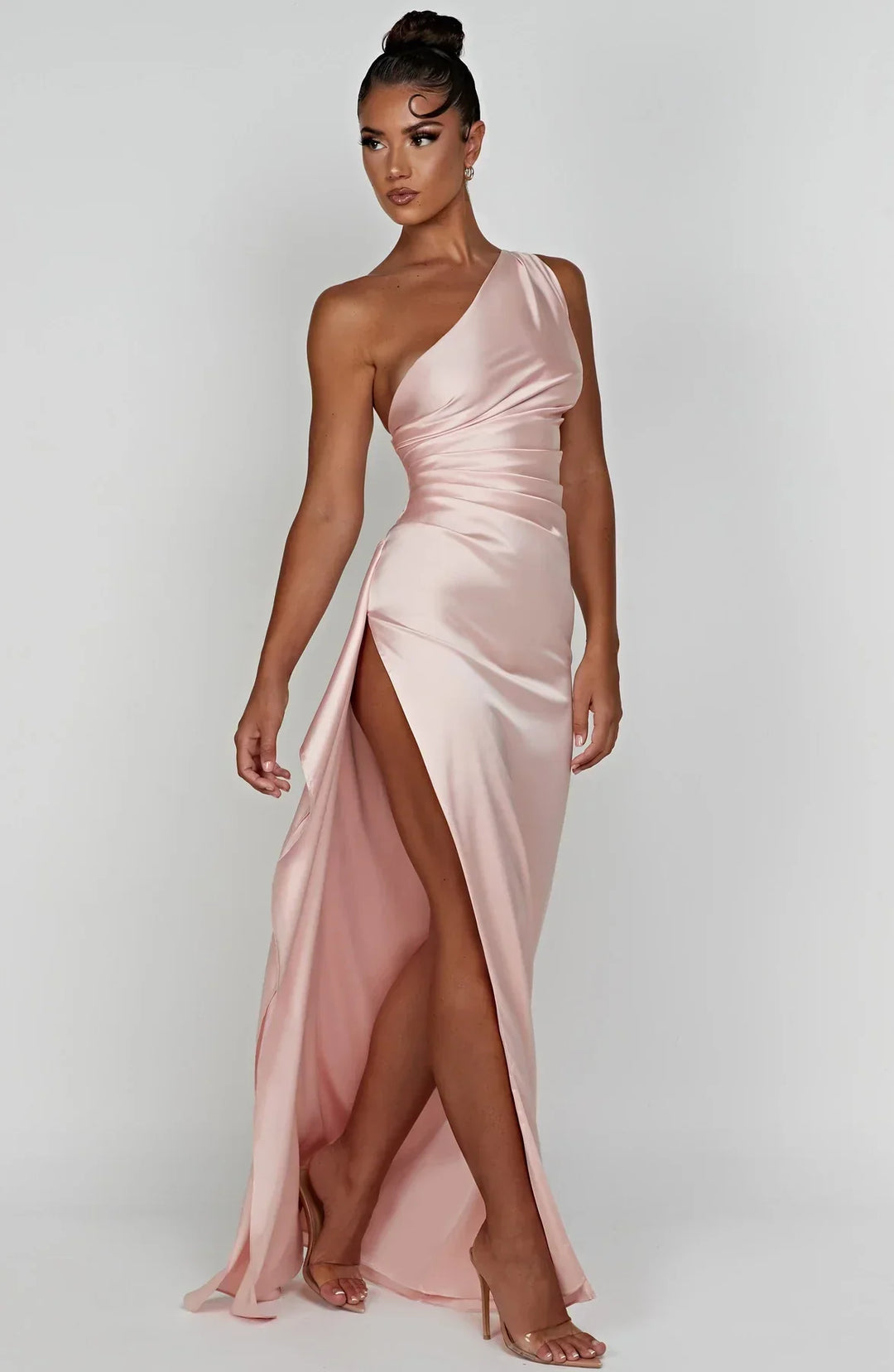 Scarlet One-Shoulder Satin Maxi Dress