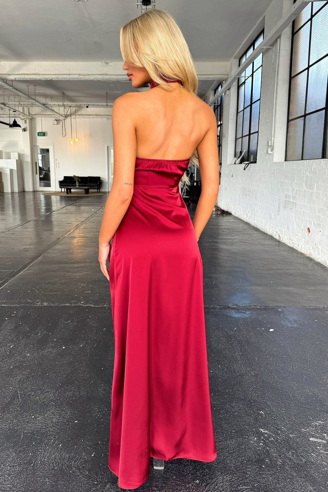 Roksana Draped High Neck Split Maxi Dress