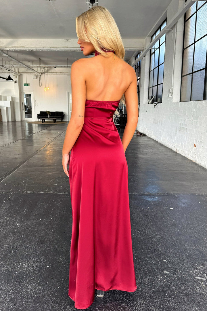 Roksana Draped High Neck Split Maxi Dress