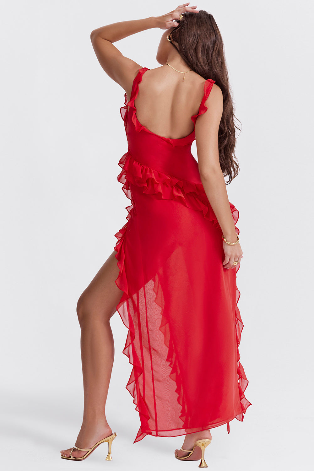 Britney Ruffle Detail Split Maxi Dress