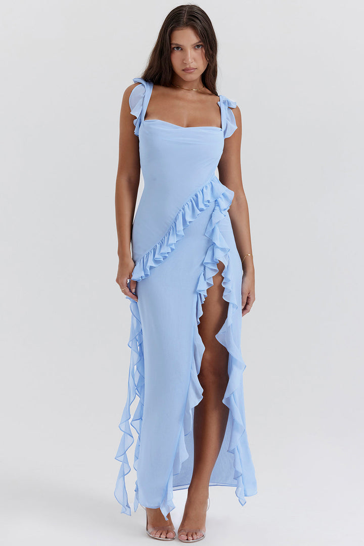 Britney Ruffle Detail Split Maxi Dress