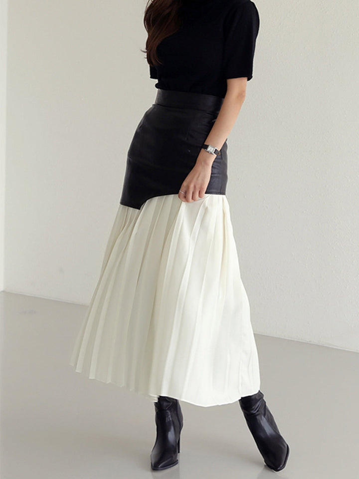 Arya Monochrome Pleated Midi Skirt