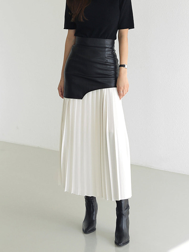 Arya Monochrome Pleated Midi Skirt