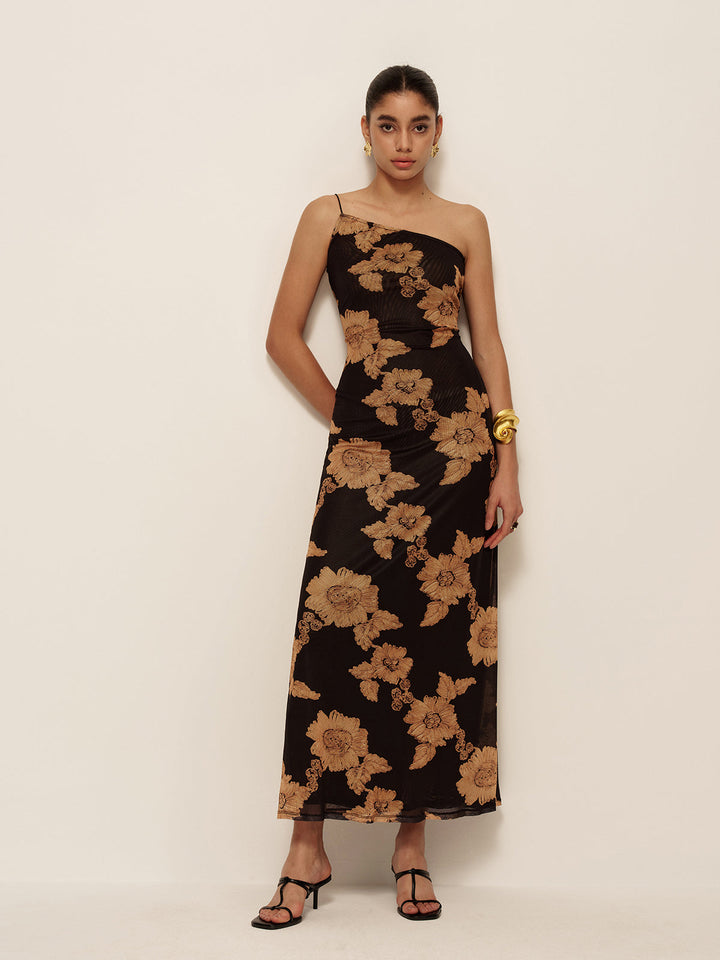 Kiara Floral One-Shoulder Maxi Dress