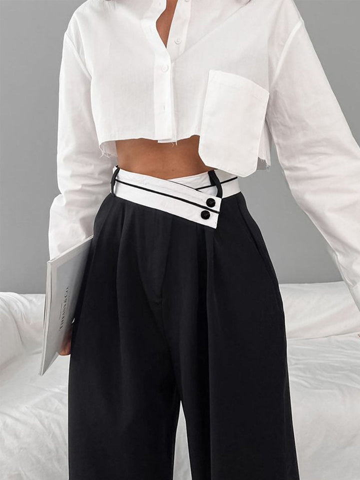 Eloise Contrast Waist Wide-Leg Trousers