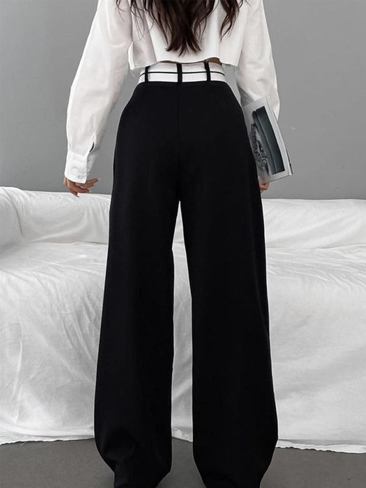 Eloise Contrast Waist Wide-Leg Trousers