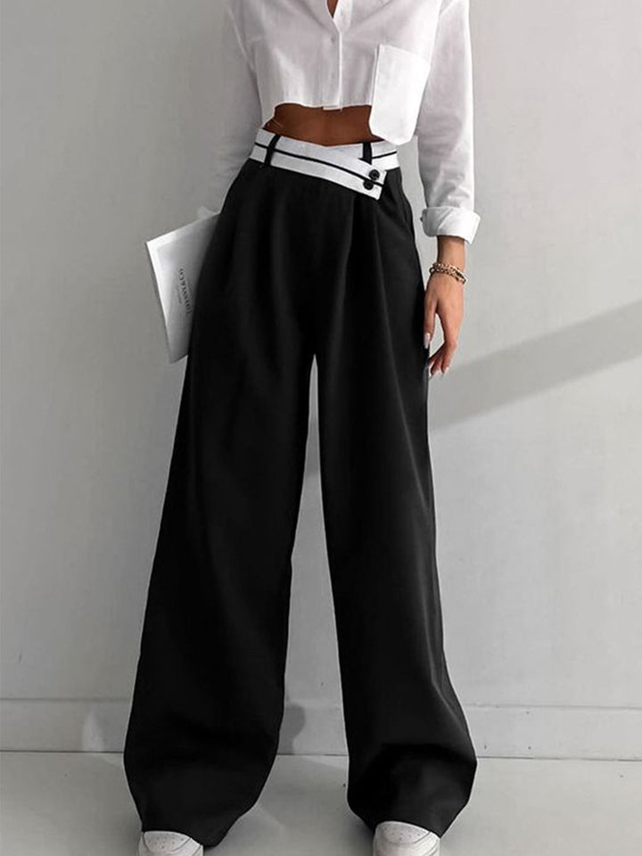 Eloise Contrast Waist Wide-Leg Trousers