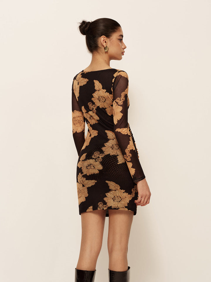 Esme Noir Floral Ruched Mini Dress