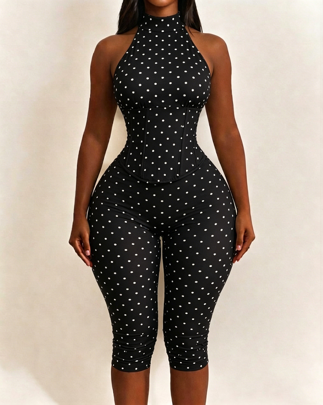 Doreen Polka Dot Halter Capri Jumpsuit