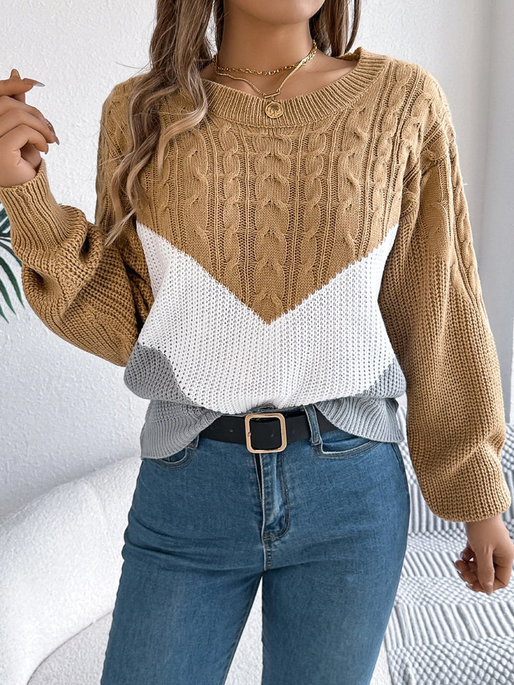 Karmina Colorblock Cable Stitch Sweater