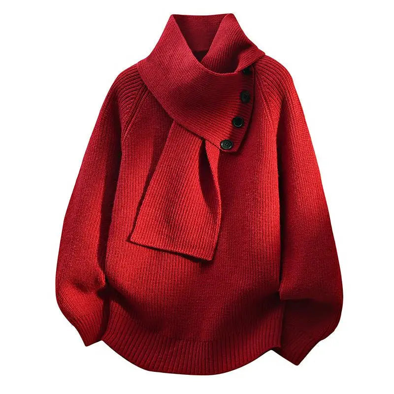 Ayon Wrap Collar Button Sweater