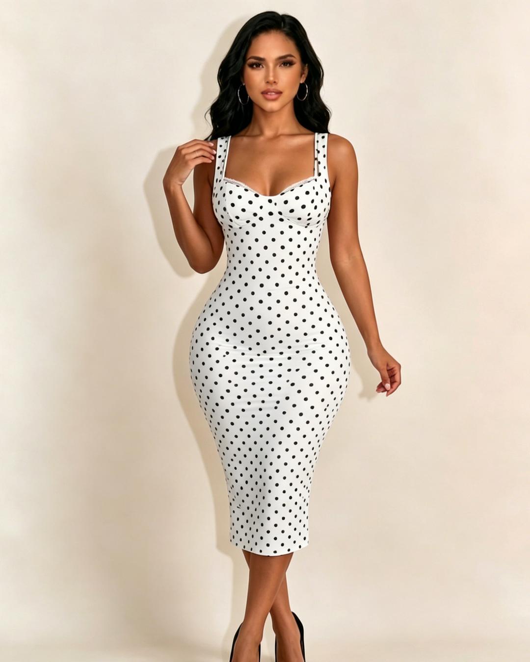 Destiny Polka Dot Bodycon Midi Dress