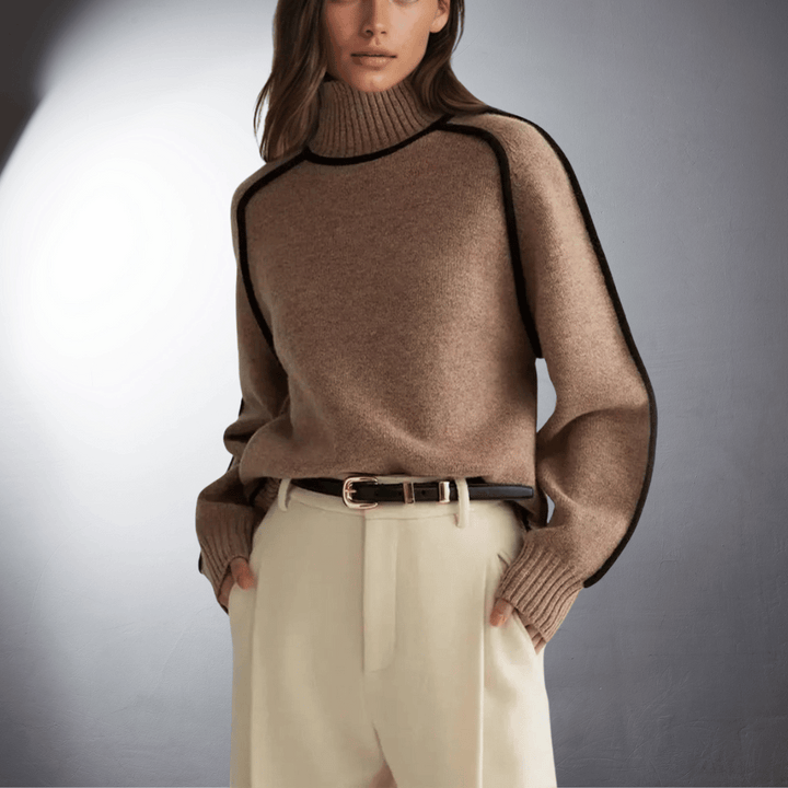 Eadie Contrast Trim Mock Neck Sweater